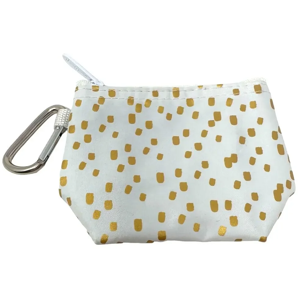 Thirty One Gifts White &‎ Gold Makeup Bag Zipper Clip Cute Compact Travel Purse